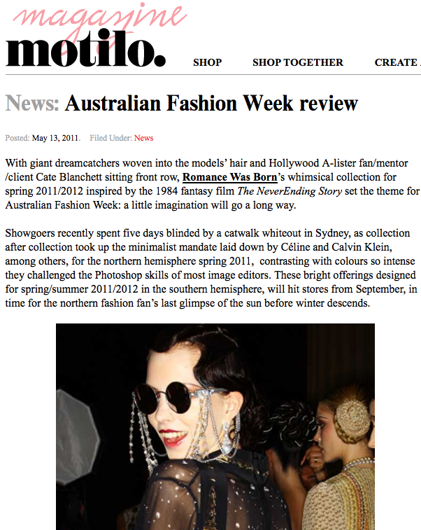 Motilo dot com magazine report on Sydney Fashion Week